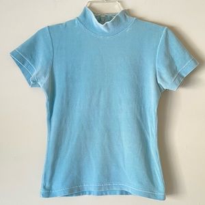 Women’s Velvet Cotton Blue Short Turtleneck Top - S - Pre-owned